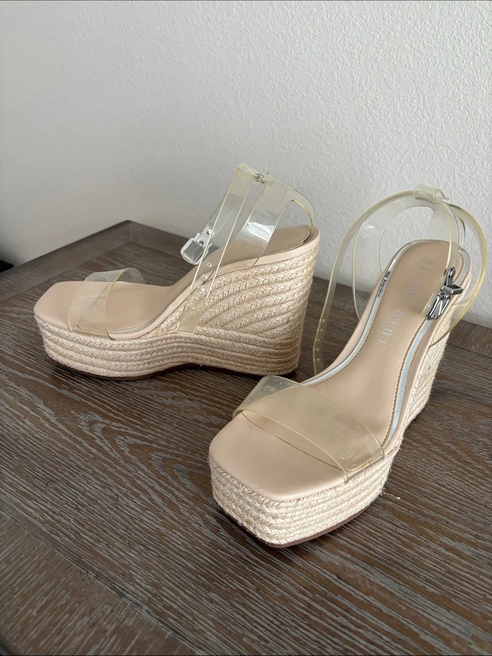 Gianni Bini Clear Strap Nude Espadrille Wedge Sandals